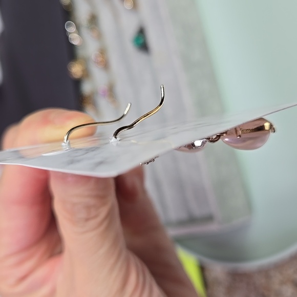 Gold Tone Silver Fuax Pearl Drop Earrings - Picture 16 of 17